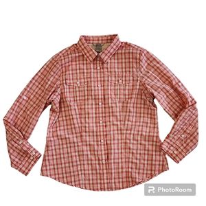 Womens Duluth Trading orange check button up shirt size large